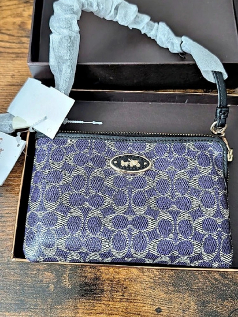 Vintage Coach Wristlet Signature in Blue & White NWT